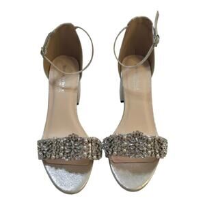 Benjamin Walk Touch Ups Devon Champagne‎ Rhinestone Sliver Heels Size 7.5